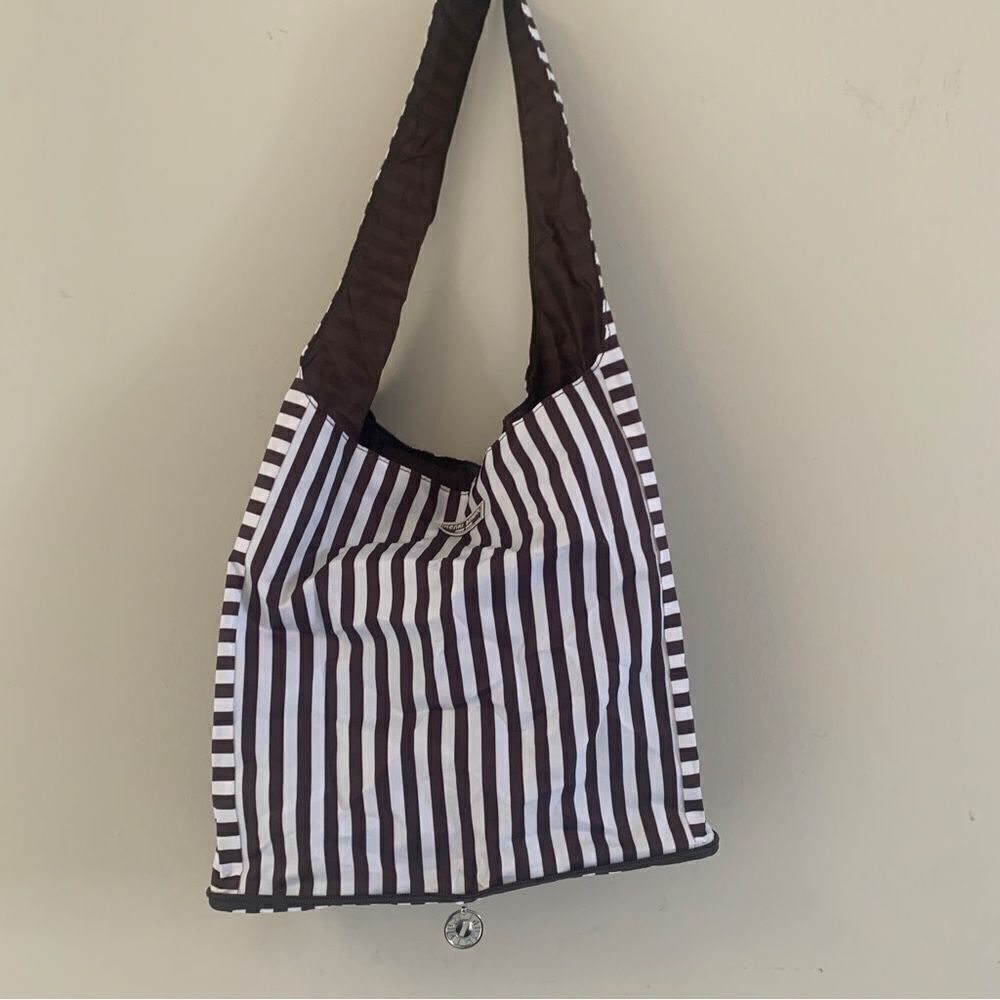 Henri Bendel Packable Black and White Striped Shoulder Bag